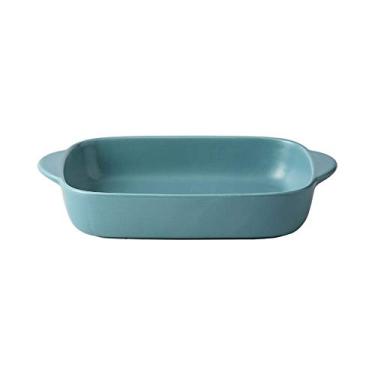 Imagem de Pratos de jantar de vidro transparente placa de jantar de cerâmica retangular sólida orelhas duplas resistente ao calor porcelana queijo prato de assar salada bandeja de frutas bandeja de alimentos