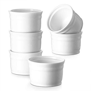 Imagem de DOWAN Ramekins 170 g seguro para forno, conjunto de 6 ramequins brancos, ramequins de porcelana para creme brulee, pratos de suflê, copos de creme de sobremesa, tigelas pequenas para pudim, ramequins