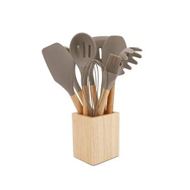 Imagem de U5GAAALPPQ9 Conjunto de utensílios de cozinha de silicone de faia, conjunto de utensílios de cozinha, espátula, pá, colher de sopa com cabo de madeira, design especial resistente ao calor