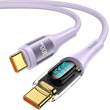 Imagem de YOUSAMS Cabo USB C para USB C de 100 W carregador rápido tipo C de 2 metros com visor LED PD 5A PD/QC Cabo translúcido de carregamento para Galaxy S22, iPad, MacBook, Pixel Google, LG e mais