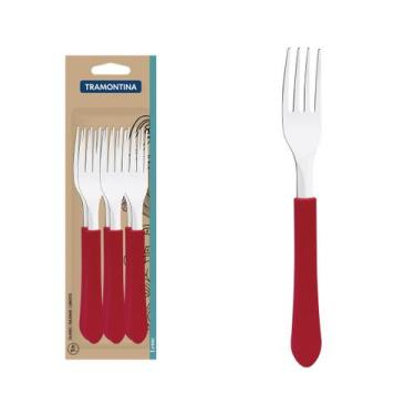 Imagem de GARFO DE MESA TRAMONTINA LEME AÇO INOX KIT COM 6un - VERMELHO