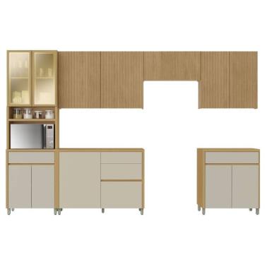 Imagem de Armário De Cozinha Completa 100% MDF 12 Portas 5 Gavetas Cléo Raissa Madeirado/Off White