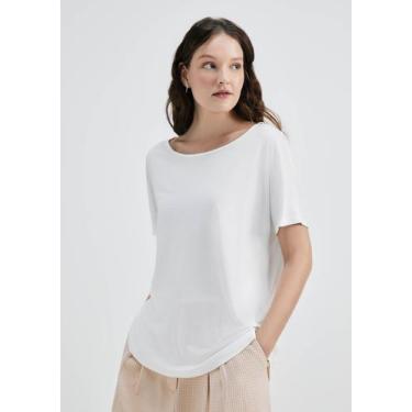 Imagem de Blusa Básica Feminina Manga Curta Em Viscose - Hering, M, Off white