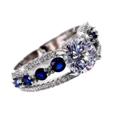 Imagem de Anel De Casamento Azul E Branco Com Zircônia Para Mulheres, Design Red