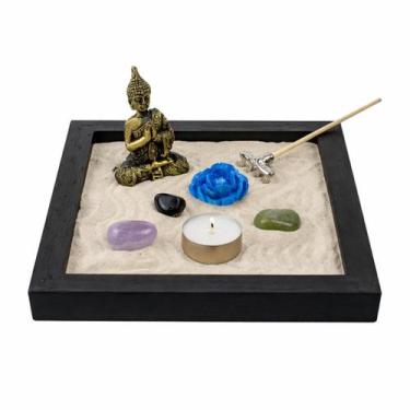 Imagem de Jardim Zen Completo Buda Feng Shui Madeira Quadrada PT 15 cm - Lua Mís