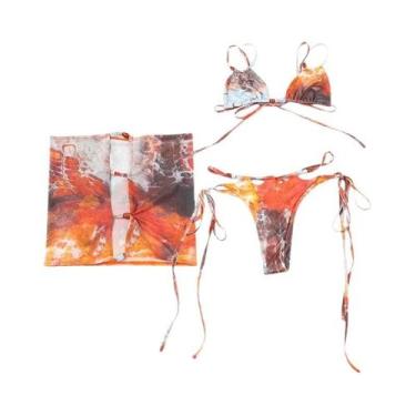 Imagem de Conjunto De Biquíni Em Patchwork Com Pérolas Coloridas, 3 Peças: Top D