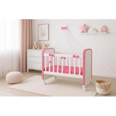 Imagem de Berço Boneca Até 67cm Rodízios Véu Ideal Reborn ROSA - BEN7