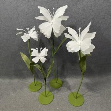 Imagem de Flores de borboleta artificiais gigantes - Conjunto de 4 flores falsas grandes para casamento, festa de aniversário e adereços de fotografia - Acessórios florais decorativos grandes