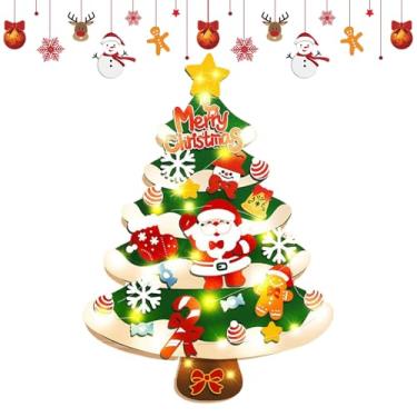 Imagem de Árvore de Natal de feltro para crianças, decoração de parede de 99 cm, com 23 ornamentos e cordão de luz de 5 metros, árvore de feltro infantil | para berçário ao ar livre