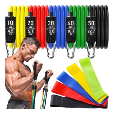 Imagem de Kit 11 Extensor Elástico Treino Em Casa + Kit 5 Mini Band