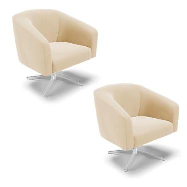 Imagem de Poltrona Decorativa Giratória Cromada Kit 2 Stella Suede Bege D03 - D'
