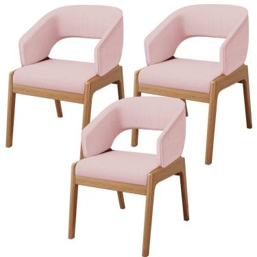 Imagem de Kit 03 Cadeiras De Jantar E Estar Living Estofada Lince L02 Linho Rosê