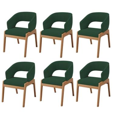 Imagem de Kit 06 Cadeiras De Jantar E Estar Living Estofada Lince L02 Suede Verde Musgo - Lyam Decor
