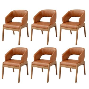 Imagem de Kit 06 Cadeiras De Jantar E Estar Living Estofada Lince L02 Couríssimo Camel - Lyam Decor