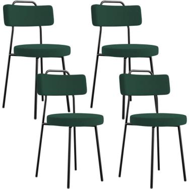 Imagem de Kit 04 Cadeiras Decorativas Estofada Para Sala De Jantar Barcelona L02 Bouclê Verde - Lyam Decor