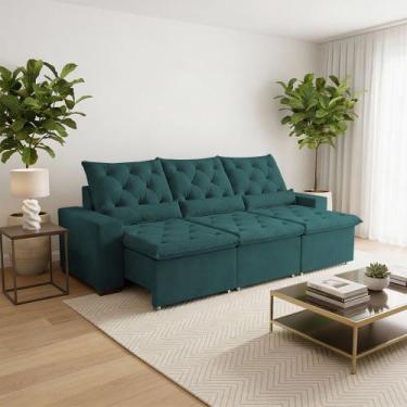 Imagem de Sofá Retrátil Confort Plus 210m Suede Macio Estrutura Reforçada e Sist