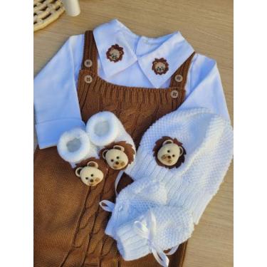 Imagem de Saída de Maternidade Menino Jardineira Tricot Leão Completa - Dinhos B