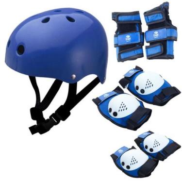 Imagem de Kit Proteção Esporte Capacete Cotoveleira Joelheira Punho M - Bel, Azu