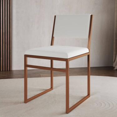 Imagem de Cadeira de Jantar Industrial Isa Assento Corino Base Cobre para Mesa Sala Cozinha - Cobre/branco
