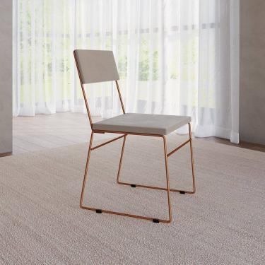 Imagem de Cadeira de Jantar Estofada Málaga Base Cobre Veludo para Sala Cozinha Mesa e Decoração - Cobre/bege