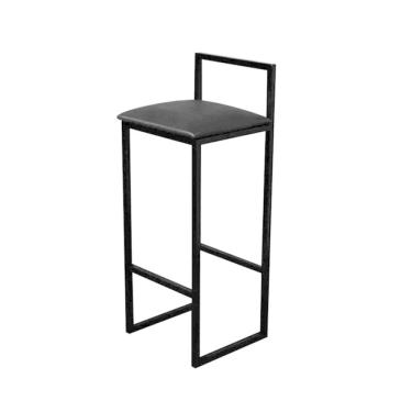 Imagem de Banqueta Bistrô Industrial com Encosto Luna em Aço para Bar Cozinha Bancada Assento Corino - Preto