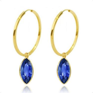 Imagem de Brinco Argola Com Pingente Ouro 18k - S. Demór Joias, Safira