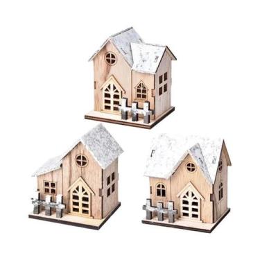 Imagem de Mini Casa De Natal De Madeira Com Luz LED, Modelo Luminoso DIY, Enfeit