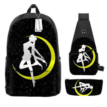 Imagem de Conjunto de mochilas Sailors Moon Tsukinos Usagis Anime School 3 unida