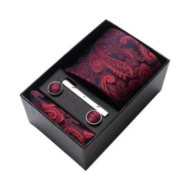 Imagem de Conjunto De Abotoaduras, Gravata E Lenço De Bolso Masculino Listrado R