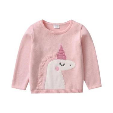 Imagem de Suéter Rosa De Unicórnio Para Meninas Adolescentes E Crianças, Gola Re