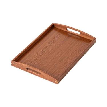 Imagem de Bandeja De Servir De Madeira De Bambu Com Alças Para Café Da Manhã, Ca