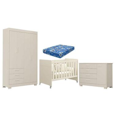 Imagem de Quarto De Bebê Zaki E Berço Americano Evolution 4 Em 1 Areia Acetinado Com Colchão Ortobom - Reller