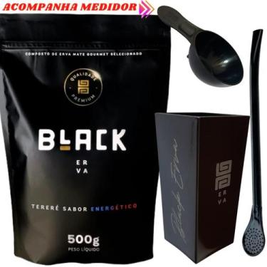 Imagem de Kit Para Tereré Black Erva Mate 500g + Copo Cuia Quadrado Acrílico + B