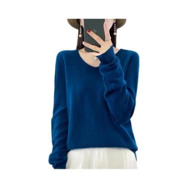 Imagem de Suéter Feminino De Lã Merino E Cashmere Com Decote Em V, Manga Longa, 