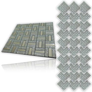 Imagem de Pastilha Autocolante De Vidro Kit 30 Uni Parede Cozinha Banheiro Decorativa Facil Aplicacao Moderna Reforma Requinte