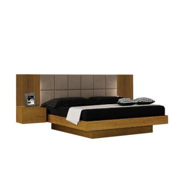Imagem de Cama de Casal Queen Size Braga com Mesa de Cabeceira e Painel Almofada