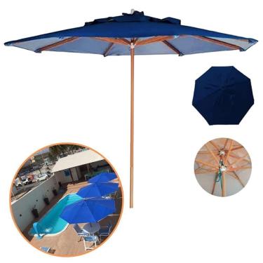 Imagem de Guarda Sol Ombrelone Madeira 3m Com Proteção Uv Para Piscina Jardim Azul