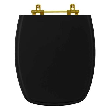 Imagem de Assento Sanitário Poliester Stylus Preto Ferragem Dourada para vaso Celite
