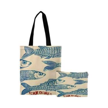 Imagem de Bolsa Tote Com Estampa De Sardinha Azul Vibrante, Sacola De Compras Re