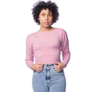 Imagem de Blusa Feminina Oliveira Malhas Cropped Tricot Bufante Rosa-Feminino