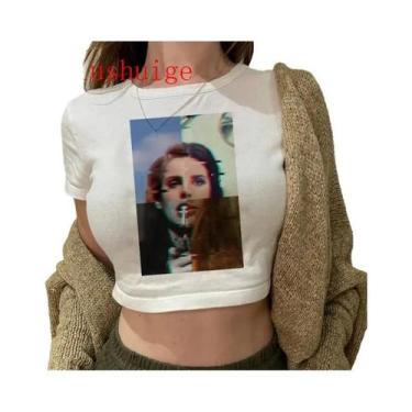 Imagem de Camiseta Vintage Crop Top Harajuku Feminina De Manga Curta Com Gráfico