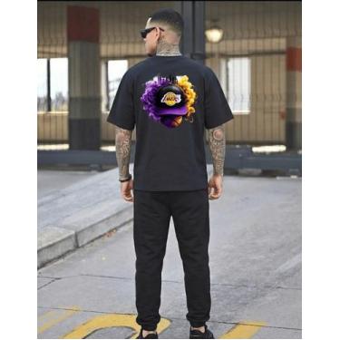 Imagem de Kit Camiseta Oversized Com Calça Moletom Lakers Conjunto - NM, Preto, 