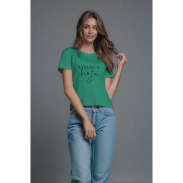 Imagem de Camiseta algodão feminina A vida é hoje frase motivacional baby casual