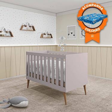 Imagem de Berço Mini Cama Móveis Estrela Ternura - Rosa Wood + Colchão Baby Physical Ortobom