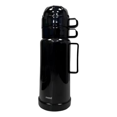 Imagem de Conjunto de Garrafa Térmica com 2 Xícaras Mood para Bebidas Quentes e Frias em Polipropileno com Ampola de Vidro Preto