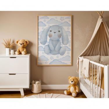 Imagem de Quadro Infantil Decorativo Orelhas Compridas Retangular 20x30 em Vinil com Moldura de M...