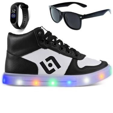 Imagem de Tenis Infantil De Led Meninos Botinha Cano Alto Escolar Casual Basico 