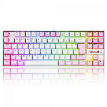 Imagem de Teclado Mecânico Gamer Redragon Kumara, Switch Blue, RGB, ABNT2, White/Pink - Branco -...