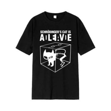 Imagem de Camiseta Masculina 100% Algodão Com Estampa Do Gato De Schrodinger, Ma