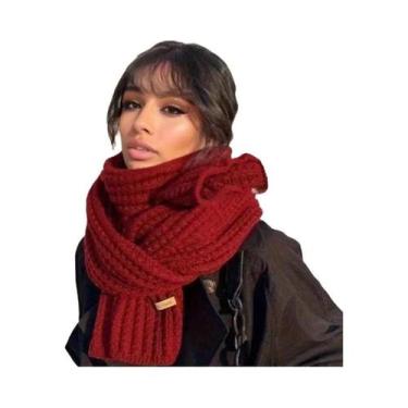 Imagem de Cachecol Feminino De Inverno Quente Em Cashmere, Grosso E Tricotado, E